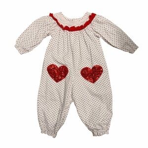 Polka Dot Baby Romper with Red Heart Accents